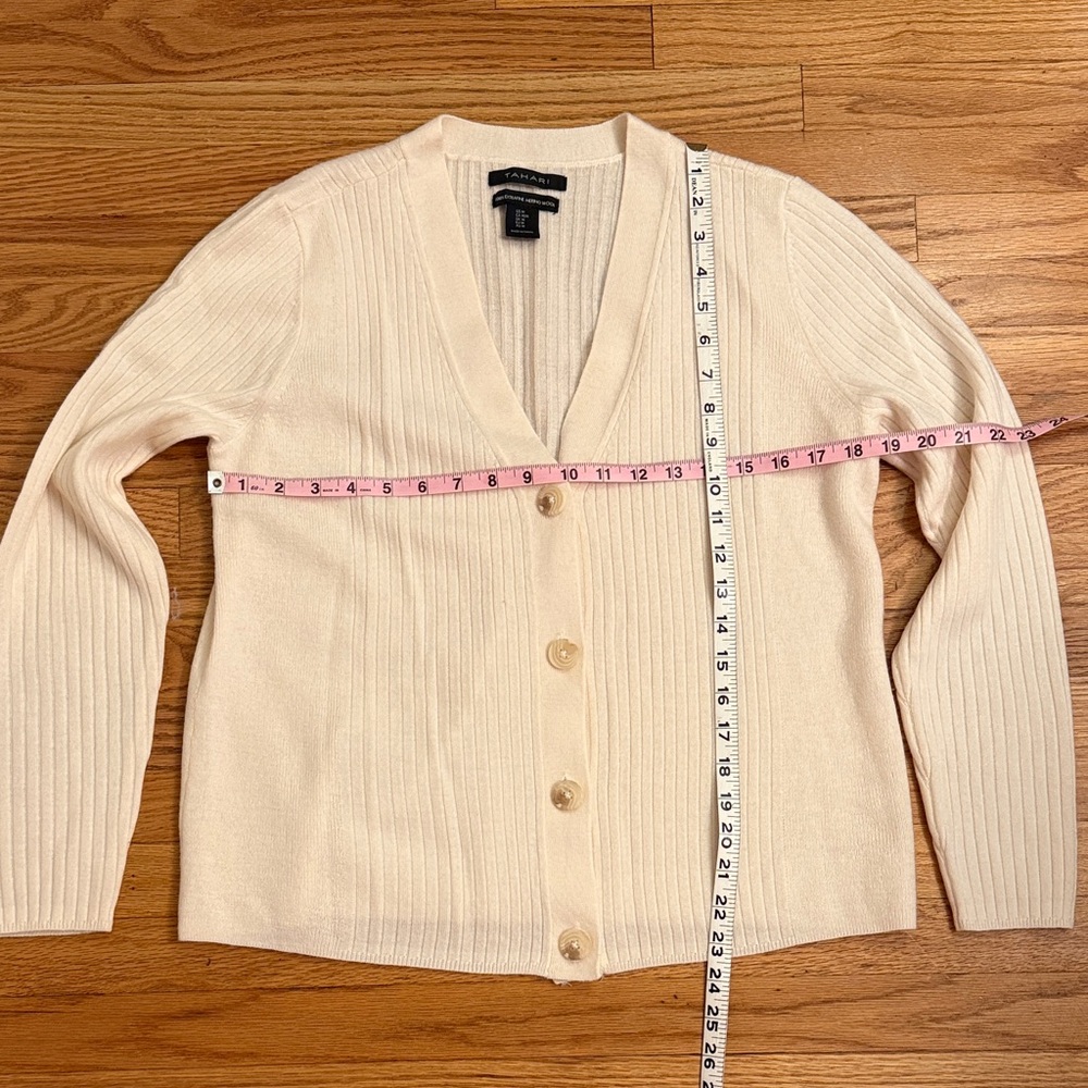 Tahari Women's Cream Merino Wool Cardigan Sweater - Picture 5 of 5